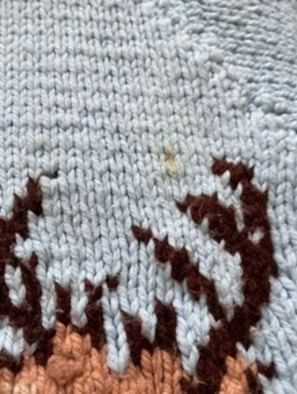 Vintage 1980s Knit Cowichan Style Knit Sweater Full Zip Deer Graphic Blue Large - Picture 7 of 11